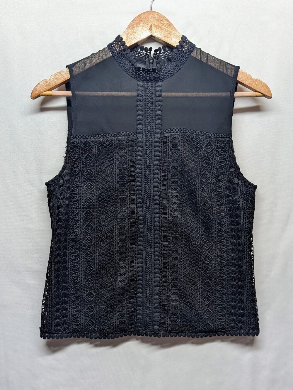 485-All Saints Sleeveless Black Lace High-Neck Top
